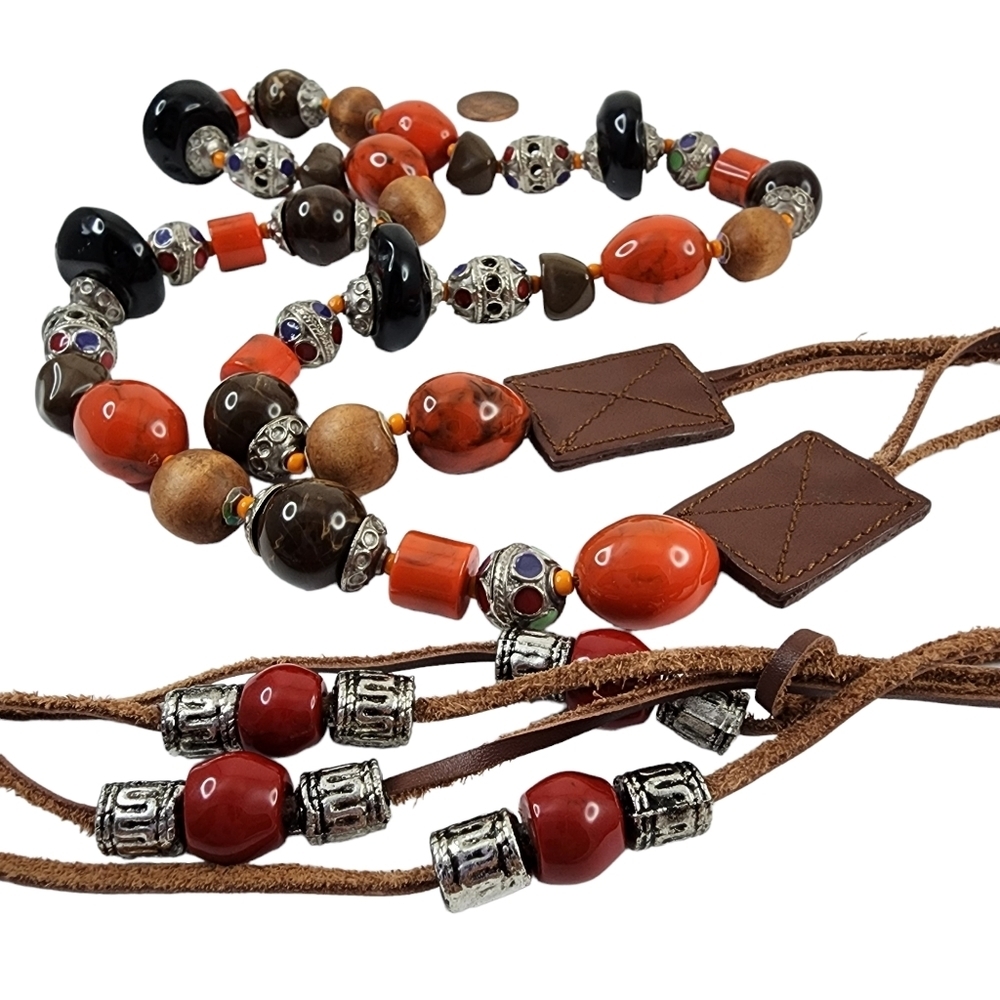 Vintage Boho Belt Art Beads Leather Retro Hippie Bohemian Colorful Orange - Picture 10 of 14
